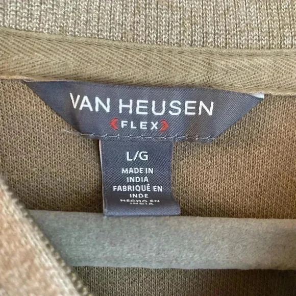Van Heusen Cotton Pullover Quarter Zip Sweatshirt Men’s Tan Light Brown Shirt - Picture 3 of 7